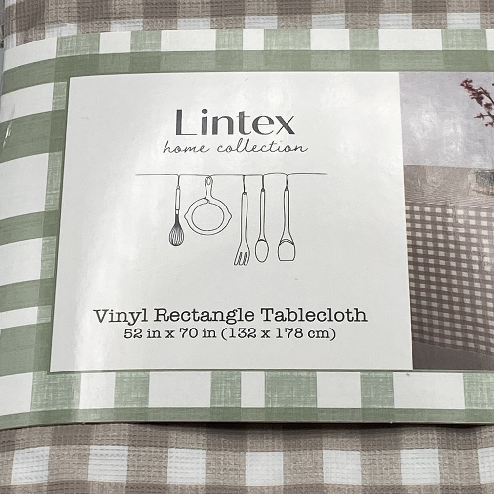 Lintex Home Brown Gingham Vinyl Tablecloth 52 x 70 Rectangle Flannel Back BBQ